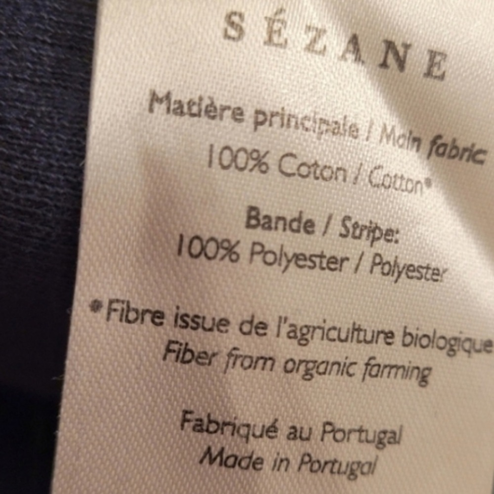 SEZANE CLEA TEE SHIRT 100% Cotton Ribbed Lace Sleeves Navy Blue XS - Picture 8 of 11
